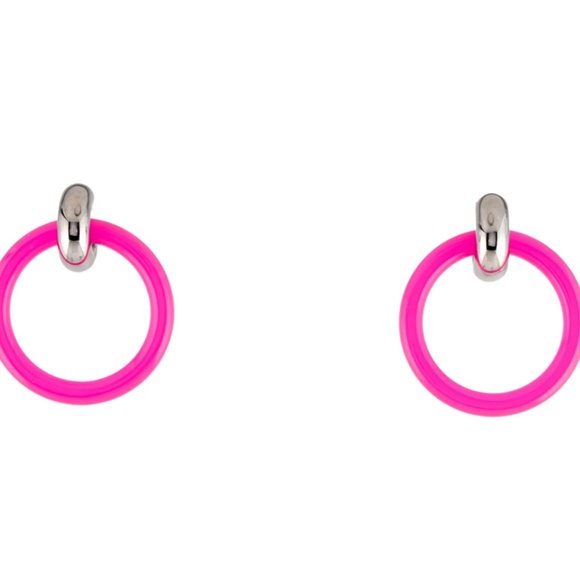Balenciaga NEW Authentic Neon HOT Pink resin hoops with silver post backs - Picture 6 of 6